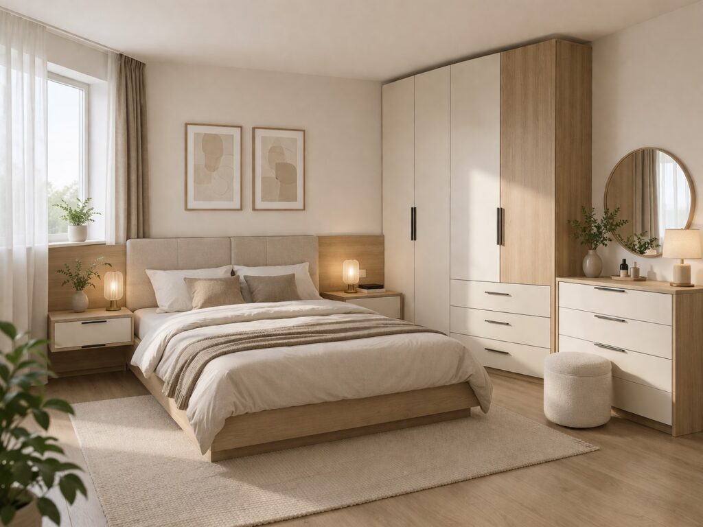 Eritellimusel magamistoamööbel garderoobi ja kummutiga