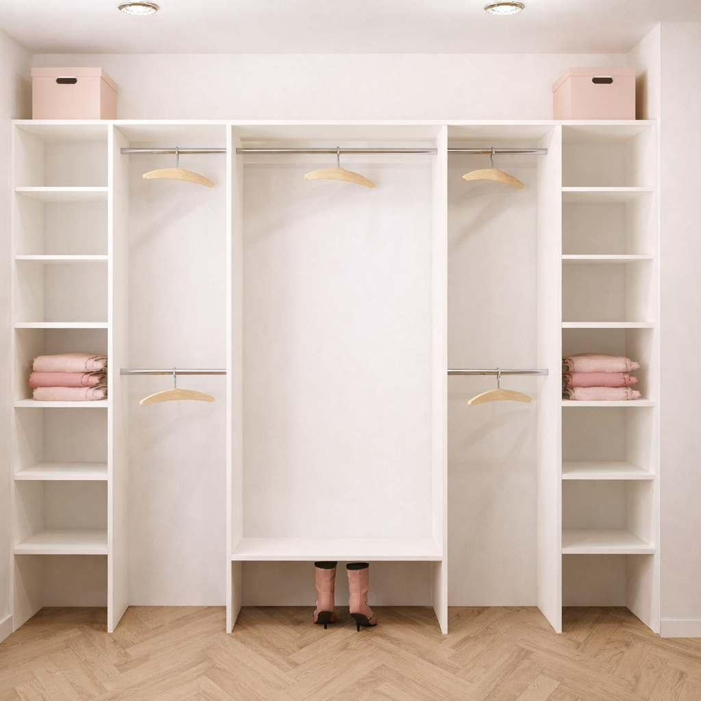 Eritellimus garderoob suure hoiustamismahuga ja mitme sektsiooniga