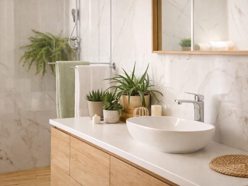 Vannitoamööbel eritellimusel puidust kapiga ja valamuplaadiga