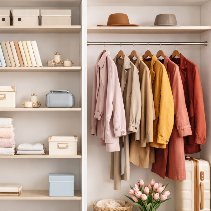 Eritellimus garderoob riiete organiseerimiseks ja hoiustamiseks erinevates toonides